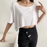 Trend Women's Wear Summer New Round-Neck Half-Sleeved T-Shirt Style Short Navel Blouse-Outfit