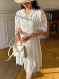 Fongt Dress New White Embroidered Lace Dress French Design Temperament Famous Women's Dress