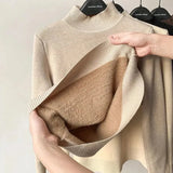 Thicken Half Turtleneck Sweater Women Pulls Oversized 4xl Sueter Warm Knit Tops Velvet Lined Slim Soft Knitwears
