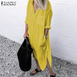 2022 Women Lapel Long Sleeve Autumn Shirt Dress Cotton Split Dresses Elegant Solid Work Office Vestidos Female Tunic