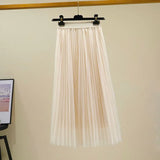 Fongt Yarn Skirt Women's Summer Long A Skirt High Waist 100 Folding Skirt 2025 Thin Soft Hanging Yarn Skirt