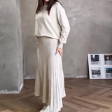 Fongt 2023 New Fashion Pure Color Round Collar Loose Casual High-Waisted Skirt Suit-Outfit