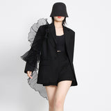 Fongt Temperament Sexy Suit 2024 Spring New Fashion Mesh Stereo Flounce Irregular Loose Straight Tube Coat-Outfit