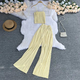 Fongt Suspenders Strapless Short Top High Waist Drop Feeling Wide Leg Pants Two-Piece Suit-Outfit