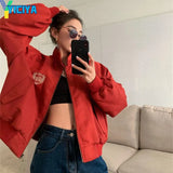 Bomber Woman Varsity Jacket Baseball Uniform American Style Oversize Embroidery Women's Winter Coats 2022 Red Jackets
