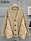 V Neck Long Sleeve Single Breasted Patchwork Contraste Sweater For Women 2024 Autumn Fashion Female New Clothing TH1551-Outfit