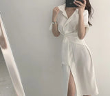 design sense shirt dress 2020 new women's long cover belly waist show thin