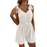 Summer Sexy Chic Jumpsuits Women V Neck Sleeveless Lady Short Playsuits Loose Casual Solid Beach Rompers Female