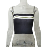 Fongt Summer New Ins Sexy Knitted Blouse Female Hit-Colored Stripe Bra Hot Girl Tight Outside Wear