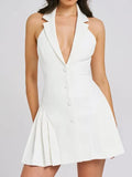 Collar Buttoned Backless Suit Mini Dress-Outfit