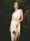 Shu Qi Same High-End Sexy Umbilical Sleeveless Dress Temperament Ass Open-Fork Dress Dress