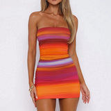 Fongt Women's Wear 2024 Summer Rainbow Print Sexy, Pleated Breast-Outfit