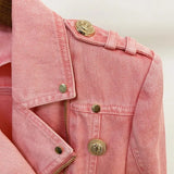 STREET Newest 2023 Designer Biker Jacket Women's Lion Buttons Motorcycle Biker Denim Short