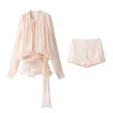 Fongt Homemade New Women's Classic Pressed Flawed Belt Design Loose Net纱 Dress Set