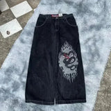 Loose Jeans Men's Vintage Print Hip Hop Gothic Street Wear Harajuku Men's Slacks-Outfit