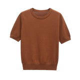 Fongt Homemade New Women's Classic Flat Needle Short Sleeve Basic Knit 8851001