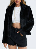 Fongt Women's Winter Warm Imitation Kite Rabbit Wool Coat Plush Collar Imitation Fur Short Coat