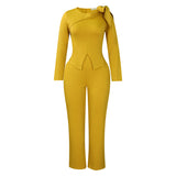 Fongt Fashion Women's Winter New Fashion Temperament Solid Color Long Sleeve T-Shirt Trousers African Set