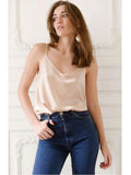 Top Women Halter V Neck Basic White Cami Sleeveless Satin Silk Tank Tops Women'S Summer Camisole 2024-Outfit