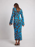 Fongt Women's Sexy Knitted Leopard Print Long-Sleeved Dress Sweater Long Dress