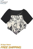 Hem Short Sleeve Crop Top Women's Y2k Patchowork Fake 2 Piece Tee Summer 2023 Vintage Sexy Club Party Costume