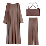 Fongt Lazy Wind Loose Long Open Shirt Plus Short Skirt Suit Women's Sling Vest Trousers Three-Piece Set