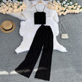 Fongt Suspenders Strapless Short Top High Waist Drop Feeling Wide Leg Pants Two-Piece Suit-Outfit