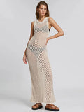 Fongt New Beach Skirt Sexy Knitted Hollow Holiday Long Bikini Swimsuit Hoodie