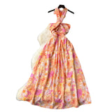 Fongt Hollow Hanging Neck Sling Dress Female Pure Lust Atmosphere Feel Waist Thin Temperament Super Fairy Holiday Floral Dress