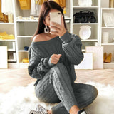 Knitted Sweater And Pants Two Piece Set Women Slim Crop Tops Women Sweater Pant 2 Piece Sets Womens Outfits