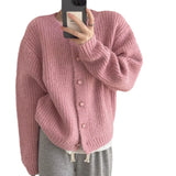 Fongt Wind Korea Is Loose Sweater Coat 2024 Autumn Winter New Style Temperament Pure Color Stripe Adds Thick Knitting Cardigan Female-Outfit