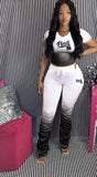 Fashion Gradient Plus Size Two Piece Sets 3XL 4XL Women PINK Letter Print Short Sleeve Tshirt + Stacked Pants
