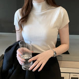 Women Clothing Korean Knitted Women Top Blusas Mujer De Moda Spring Summer New Solid Slim Turtleneck Blouse Blusas