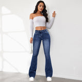 Fongt Women's Micro-Tipped Jeans 2025 Summer New Retro Water Wash Elastic Trousers Jeans