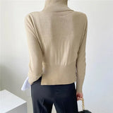 New 2021 Women Autumn Winter Sweaters Knitted Turtleneck Patchwork Irregular Vintage Wild Pullovers Short Tops