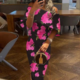 Fongt New Women's Diagonal Shoulder Print Sexy Bag Buttock Skirt Slim Temperament Dress
