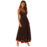 Fongt Summer New Large Swing Skirt Women's Bohemian V Tie Sling Broken Floral Dress
