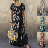 Fongt Summer Dress Wish Round Collar Short Sleeve Tie-Dye Print Skirt Big-Outfit