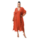 Fongt New Women's Handmade Knitted Hand-Through Tassel Dress-Outfit