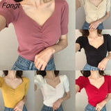 Women 7 Colors Knitted Puff Sleeve Casual Solid Slim Sexy Ladies Tops Students Clothing Female Party Harajuku