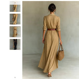 Fongt Women's Autumn Elegant Temperament Sexy Solid Color Irregular Folds Containing Belt Dress