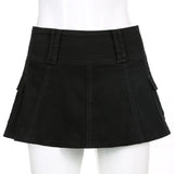 Dark Mall Gothic Grunge Black Denim Mini Skirts Punk E-Girl Y2k White Women Micro Skirt Pleated High Waist Sexy