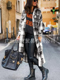 INS Autumn And Winter Long Windbreaker Side Slit Lapel Slim Women's Wool Plaid Coat-Outfit