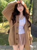 Winter Vintage Knitted Sweater Women Korean Fashion Loose Warm Sweaters Female Long Sleeve Casual Solid Cardigan