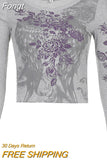 Women T-shirts Fall Winter 2023 Sexy Crop Top Clothes y2k Graphic Fairy Grunge Aesthetic Vintage Long Sleeve Top