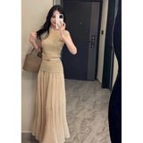 Fongt High-Waisted Folding Skirt Dress Girl 2025 Spring Lanky Wind Hanging Feeling Big Skirt A Word Long Skirt
