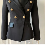 QUALITY Newest 2023 Designer Jacket Women's Classic Lion Buttons Double Breasted Leather Collar Slim Fit