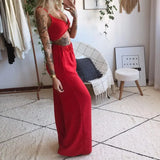 Fongt New Summer Women's Printed Sexy Breasts + Loose Broad Leg Pants Two Sets