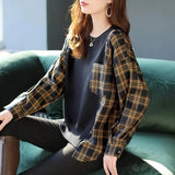 Printed Spliced Knitted Tops Spring Fashion Women's Clothing Loose Korean Long Sleeve Pullovers Round Neck Casual T-shirt-Outfit