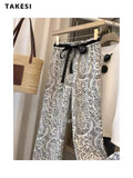 Summer Vintage Paisley Print High Waist Wide Leg Pants Spring Women's Fashion Elastic Waist Soft Full Length